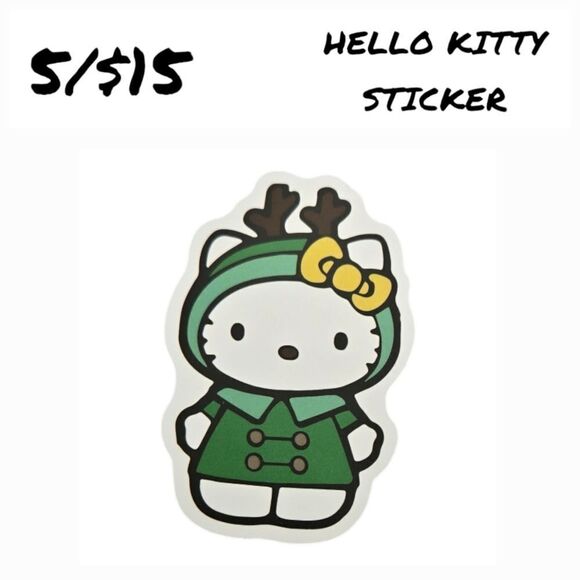 Hello Kitty Sticker Self-Adhesive Laptop Luggage Locker Christmas Reindeer Green - Picture 1 of 5